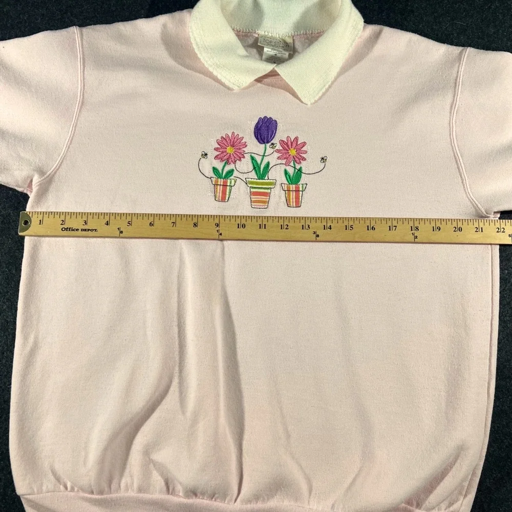 Top Stitch Morning Sun Sweatshirt Womens M Pink Floral Embroidered Vintage 90s